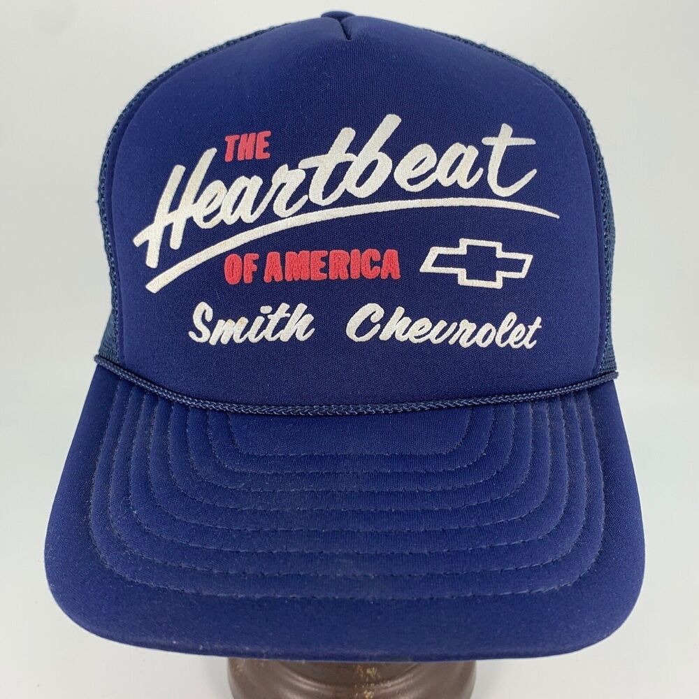 Vtg Heartbeat of America Smith Chevrolet Chevy Blue Trucker Snapback Hat 90's